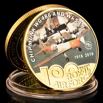 Истребители Chipmunk WG486 и Wk518, эксплуатируемые Королевскими военно-воздушными силами ВЕЛИКОБРИТАНИИ в честь 100-летия Королевских военно-воздушных сил, Позолоченные Памятные монеты