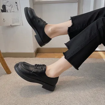 Классические туфли-оксфорды, женские повседневные лоферы, обувь на платформе в британском ретро стиле, женские туфли-лодочки на плоской подошве с круглым носком, модная женская обувь