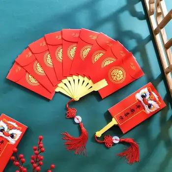 Креативные Китайские Новогодние Красные Конверты В Форме Веера Hongbao Китайский Весенний Фестиваль Красные Карманы Лучшее Пожелание Карманы Для Денег На Удачу