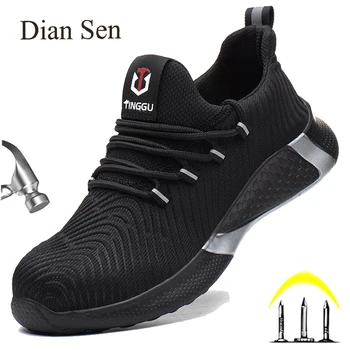 Легкая обувь Diansen со стальным носком, несокрушимые мужские Женские рабочие и защитные ботинки, дышащая мужская Женская уличная повседневная обувь