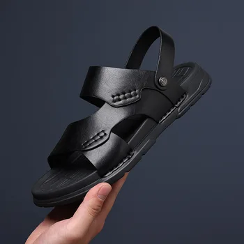 Летняя новая модная повседневная мужская кожаная обувь, повседневные дорожные пляжные сандалии на платформе, дизайнерские сандалии без застежки для взрослых, тапочки
