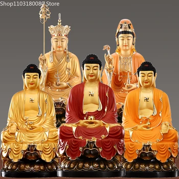 Медный Будда Медицины кшитигарбха Шакьямуни Статуя Будды Амитабхи Китайские Три Сокровища Статуя богини Будды Гуаньинь