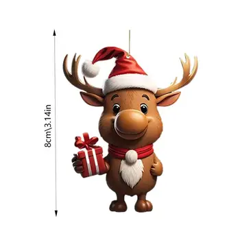 Милый мультяшный Лось 2D Акриловый Рождественский настенный принт с оленями, настенная Автомобильная сумка, подвесное украшение для Рождественской елки