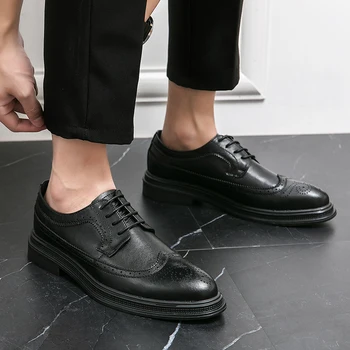 мужская официальная обувь, оксфорды на шнуровке, Модные Элегантные Модельные Туфли для Мужчин, Итальянские Мужские Кожаные Туфли с перфорацией типа 