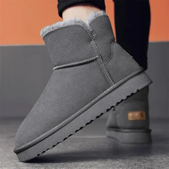 Мужские зимние ботинки, мужская зимняя обувь 2023 года, утепленные хлебобулочные изделия на флисовой подкладке, Мужская теплая меховая обувь с хлопковой подкладкой.