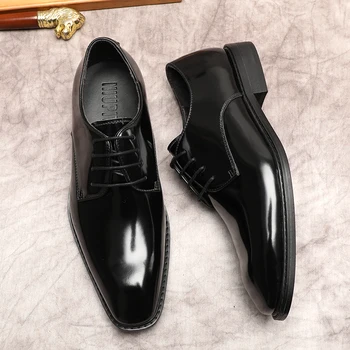 мужские оксфорды, оригинальные мужские модельные туфли из натуральной коровьей кожи, модные черные коричневые свадебные мужские деловые туфли на шнуровке