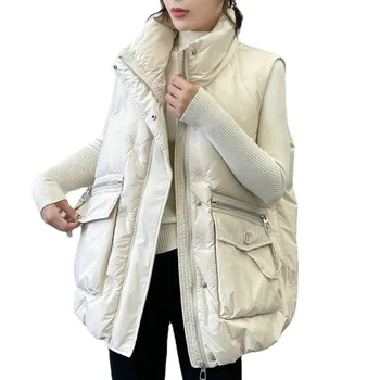 Новая осенне-зимняя свободная верхняя одежда из хлопка с пухом, Повседневный удобный жилет с большим карманом, пальто