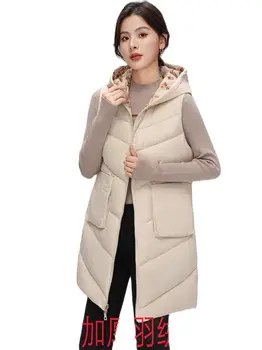 Пуховый хлопковый жилет, женская двусторонняя куртка, зимняя корейская версия средней длины с капюшоном, свободный жилет, парки без рукавов, пальто Z2478