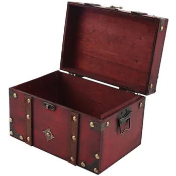 Ретро-сундук с сокровищами, винтажный деревянный ящик для хранения ювелирных изделий в античном стиле, органайзер для шкатулок для украшений, большая коробка для безделушек