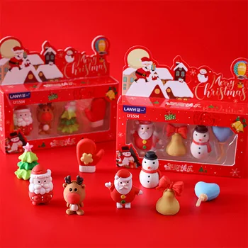 Рождественская новинка, 2 коробки креативного мультсериала Kawaii, ластик, детская игрушка в подарок, канцелярские принадлежности для студентов, Рождественский бонусный подарок