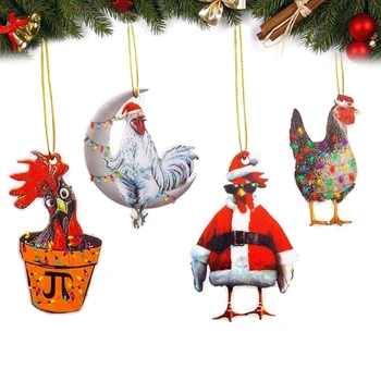 Рождественский Цыпленок Подвесной Акриловый Животный Орнамент для Рождественской Елки Новогодний Подарок Автомобильные Брелоки Украшения