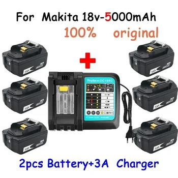 С Зарядным устройством BL1860 Аккумуляторная Батарея 18 V 5000mAh литий-ионная для Makita 18v Battery 6ah BL1840 BL1850 BL1830 BL1860B LXT400