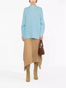 Свитер для женщин 2023, Новые смеси мохера, Полупрозрачная водолазка, Свободный повседневный однотонный пуловер с длинным рукавом