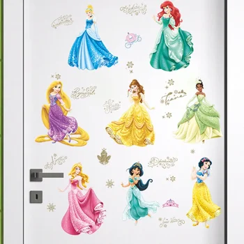 Фигурки из аниме Диснея Белоснежка, Красавица, Ариэль, принцесса Жасмин, наклейка на стену из ПВХ, декор детской спальни, подарки на день рождения