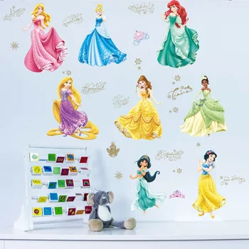 Фигурки из аниме Диснея Белоснежка, Красавица, Ариэль, принцесса Жасмин, наклейка на стену из ПВХ, декор детской спальни, подарки на день рождения