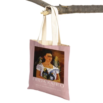 Хозяйственная сумка Monet Picasso Parrot Butterfly Mountain с двойным принтом, Эко-повседневные сумки Nordic Shopper, Женская Холщовая сумка-тоут