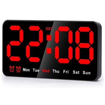 Цифровые настенные часы, 9-Дюймовые СВЕТОДИОДНЫЕ Цифровые Часы, Большой Дисплей С 12/24 часами, Большие цифры, Маленькие Бесшумные Настенные часы 21,5 X 3 X 11 см (Красный)
