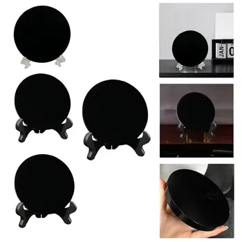 Черный обсидиановый диск с подставкой, круглый зеркальный диск, круглая пластина, круглый диск для