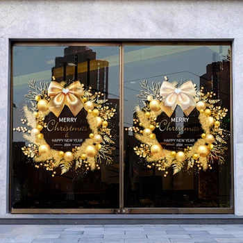 Электростатические наклейки с Рождественским венком, елочные украшения, стеклянные наклейки, Дверные наклейки, 2024