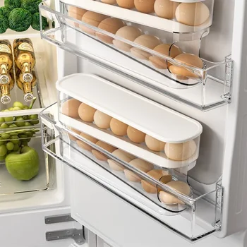 Ящик Для Хранения Яиц В Холодильнике Автоматический Прокручивающийся Держатель Для Яиц Бытовая Кухня Большой Емкости, Специализированный Стеллаж Для Хранения Яиц В Рулонах